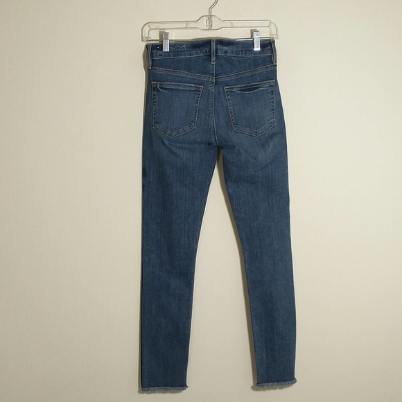 Loft High waist Medium wash raw  frayed Hem Skinny Jeans with side stripe sz: 24 - Picture 4 of 14